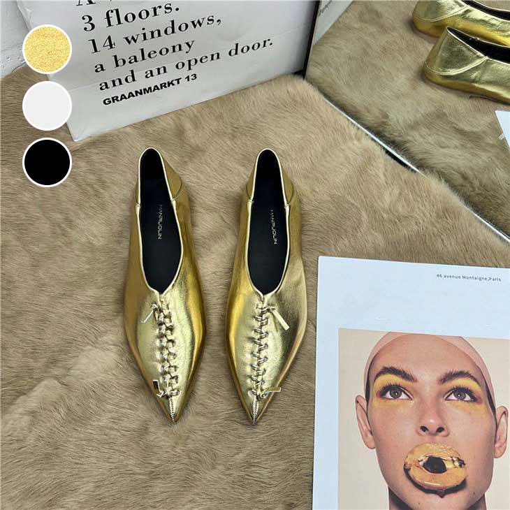 【半額クーポン対象】奇跡の再販!SNS大人気!パンプス 痛くない スリッポン ローヒールレースアップ ぺたんこ ペタンコ 編み上げ レディース お洒落 大人 レディース オフホワイト 韓国ファッション【ash208-144】【予約販売：15-20日】【送料無料】60込のサムネイル