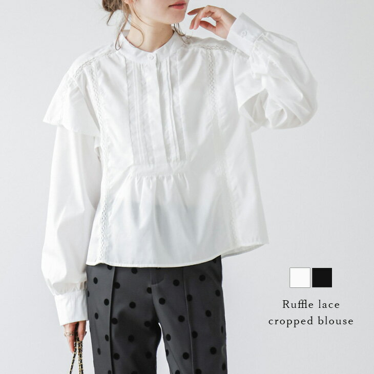 3/2 10:00～24h限定【クーポンで2,480円】袖フレアブラウス フリル レース プリーツ ピンタック ノーカラー クロップド 長袖 レディース フリーサイズ メール便 2024春夏新作 【lstp304-707】【予約販売：（1）3月28日/（2）4月4日入荷予定順次発送】【送料無料】メ込1のサムネイル