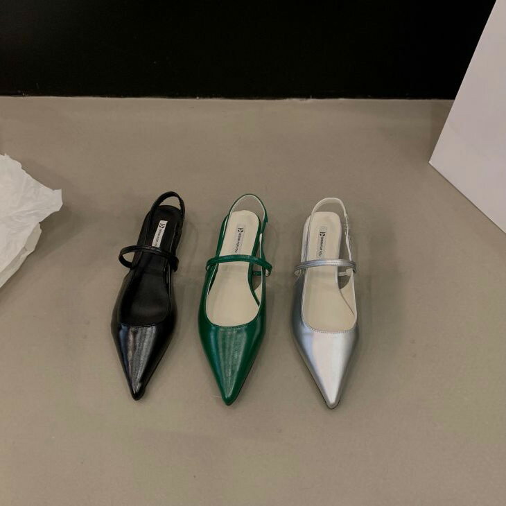 バイカラー ポインテッドトゥ ローヒール パンプス 靴 フラット ぺたんこ PU きれいめ 歩きやすい ストラップ ガーリー シンプル お洒落 レディース 大人 韓国ファッション【k3-gl999】【予約販売：15-20日】【送料無料】宅込のサムネイル