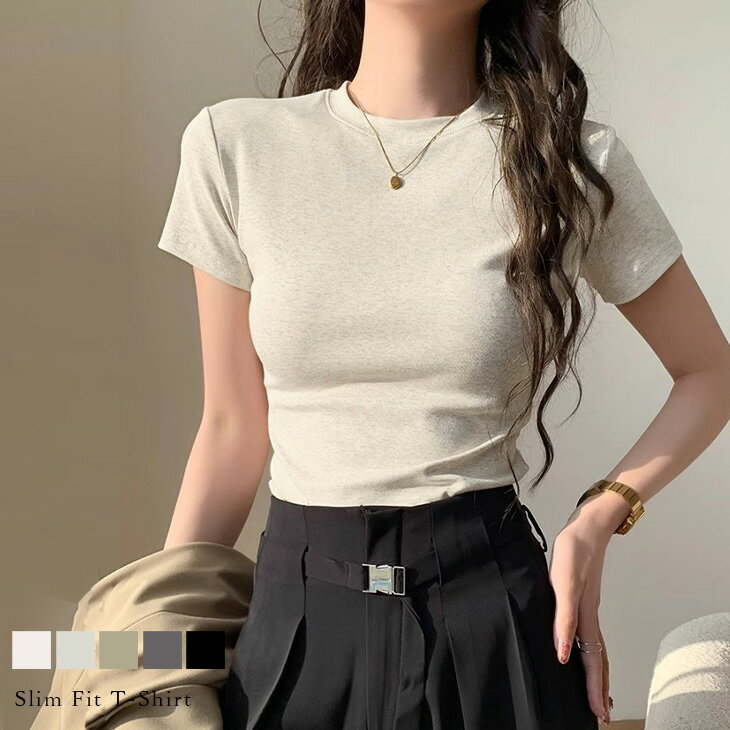 【半額クーポン対象】トップス スリムフィット インナー シンプル Tシャツ 半袖 レディース おしゃれ 2024春夏新作 【lstpss24-512】【予約販売：6月6日入荷予定順次発送】【送料無料】ユ込2のサムネイル