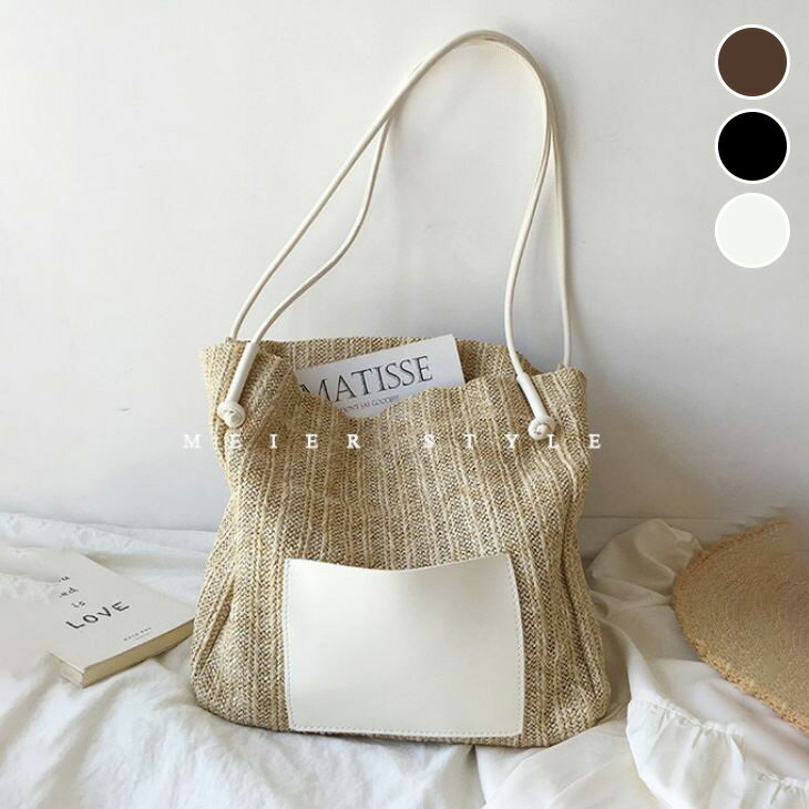 異素材 トート バッグ レザー風 PU リネン風 トートバッグ シンプル カジュアル きれいめ リゾート おすすめ レディース オシャレ トレンド 人気 プチプラ 韓国ファッション【akb406-613】【予約販売：15-20日】【送料無料】宅込のサムネイル