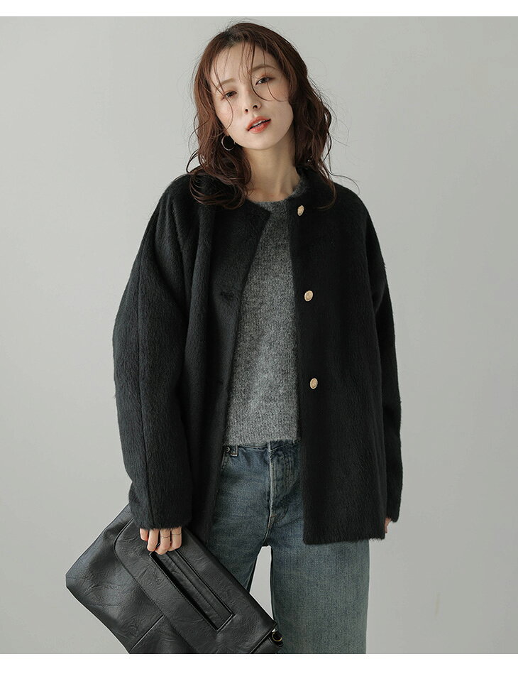 Lajour made in Japan 日本製 アウター コート シャギー ウール混 ノーカラー ハー...