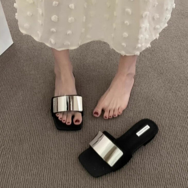 【半額クーポン対象】サンダル ローヒール ミュール オープントゥ スクエア ミラー つっかけ スリッパ 楽ちん 疲れない おすすめ レディース オシャレ トレンド 人気 プチプラ 韓国ファッション 【ash503-082】【予約販売：15-20日】【送料無料】宅込のサムネイル