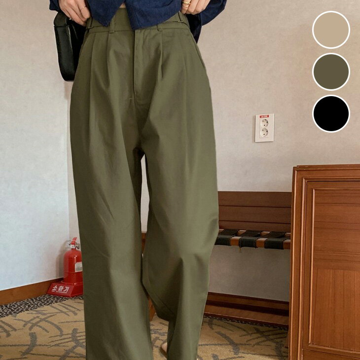 【半額クーポン対象】ハイウエスト タック入り ワイドパンツ ストレート 美脚効果 オフィスカジュアル ボトムス おすすめ レディース オシャレ トレンド 人気 プチプラ 韓国ファッション【lsbtaw25-1694】【予約販売：11月6日入荷予定順次発送】【送料無料】メ込2のサムネイル