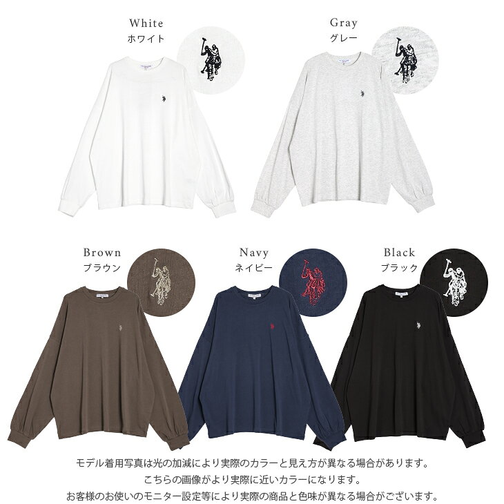 【半額クーポン対象】U.S. POLO ASSN. 別注 ロンT 刺繍 ワンポイント ロゴ オーバーサイズ ドロップショルダー クルーネック ビッグシルエット 長袖 カットソー レディース 2026秋冬新作 【lstpss26-pl014】【即納：1-5営業日】【送料無料】メ込2