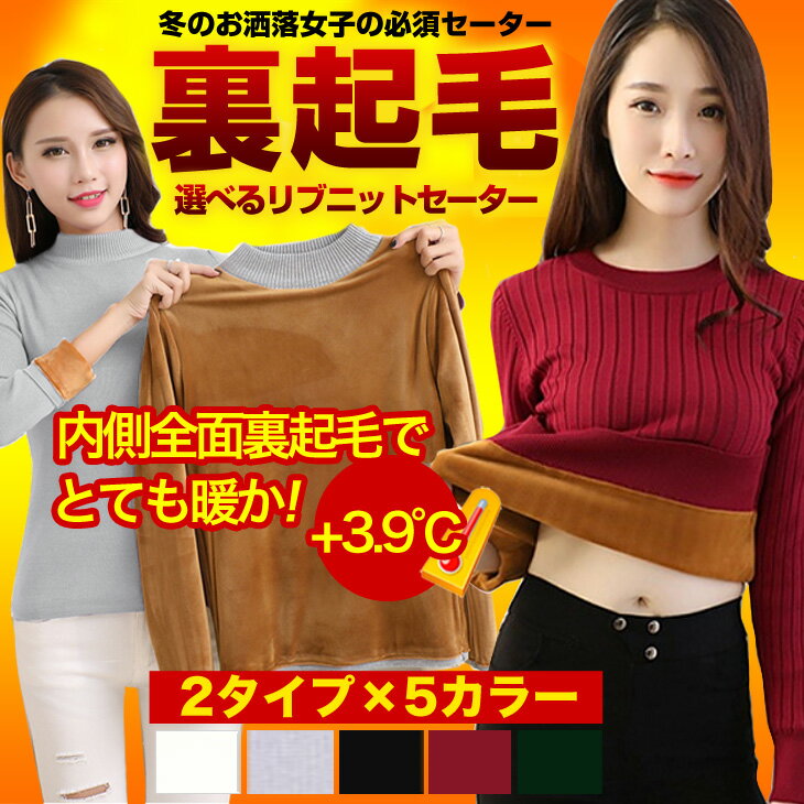 裏起毛リブニット 選べる2タイプ 裏起毛 リブニット ニット ニットセーター トップス 暖かい 真冬のインナーニットはコレに決まり！レディース トップス メール便 【lgmrr-d02】【予約販売：15-20日】メ込