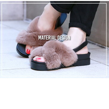 【売り切れ御免&再入荷なし】【キャンセル・返品・交換不可】ファー サンダル ミュール シューズ ファー サンダル レディース 厚底 靴 パンプス ファーサンダル 歩きやすい ラビットファー クロスベルト 美脚 ふわモコ【lgss-ad0810】【即納:2-5日】 宅込