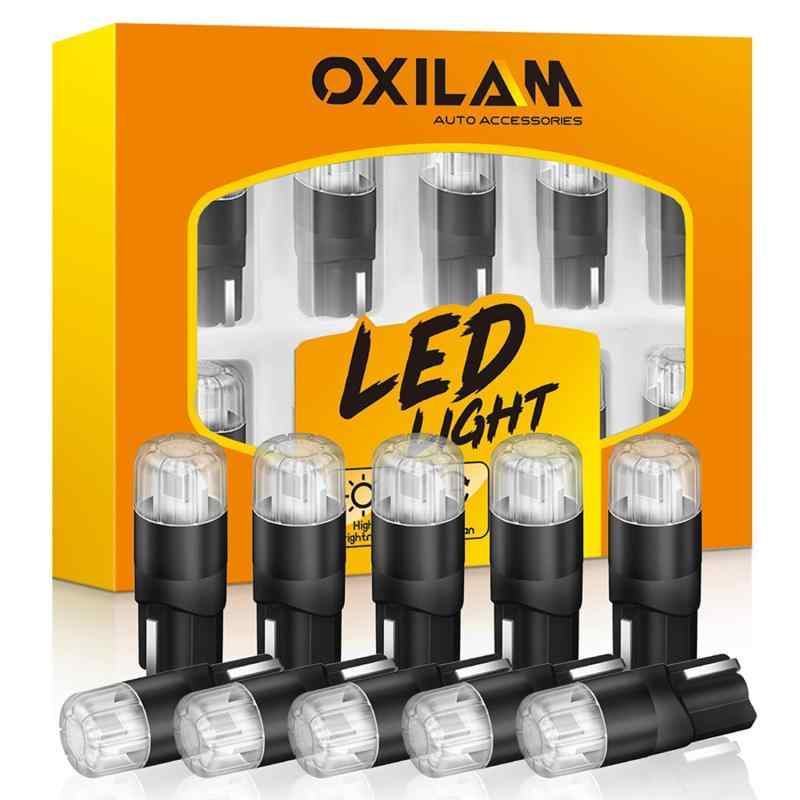 OXILAM T10 LED ホワイト 高輝度 10個入 ポジションランプ ナンバー灯 ルーム ランプ 車検対応 無極性 2835LEDチップ搭載 DC 9-16V ウエッジ球 車用 12ヶ月 …
