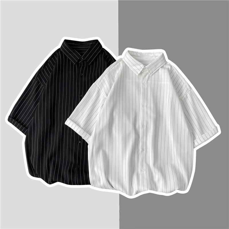 シャツ ストライプシャツ 大きいサイズ 夏 半袖 カップル メンズ ルーズフィット ゆったり カジュアル クール おしゃれ トレンディ スタイリッシュ 男性用(4)