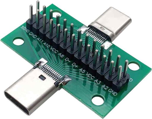 ANMBEST 1個のUSB 3.1 TYPE C型雄-雌試験板、PCB板24ピン2.54 mm両面ソケット、ピンコネクタ付き、データ線ケーブル伝送用 ANMBEST 1個のUSB 3.1 TYPE C型雄-雌試験板、PCB板24ピン2.54 mm両面ソケット、ピンコネクタ付き、データ線ケーブル伝送用