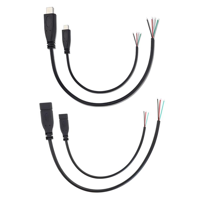 KSOPUERT 4本 タイプC USBから裸線オープンエンドケーブル 3.3フィート 1m 5V 2.1A 28AWG 4コア 電源とデータ伝送 ピグテール修理 尾部ケーブルコード DIY ブラック オスプラグ2本&メスプラグ2本