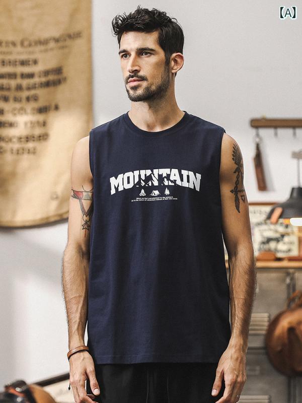 メンズ タンクトップ 綿 夏 アウトドア スポーツ トレーニング フィットネス ノースリーブ 男性 カジュ..