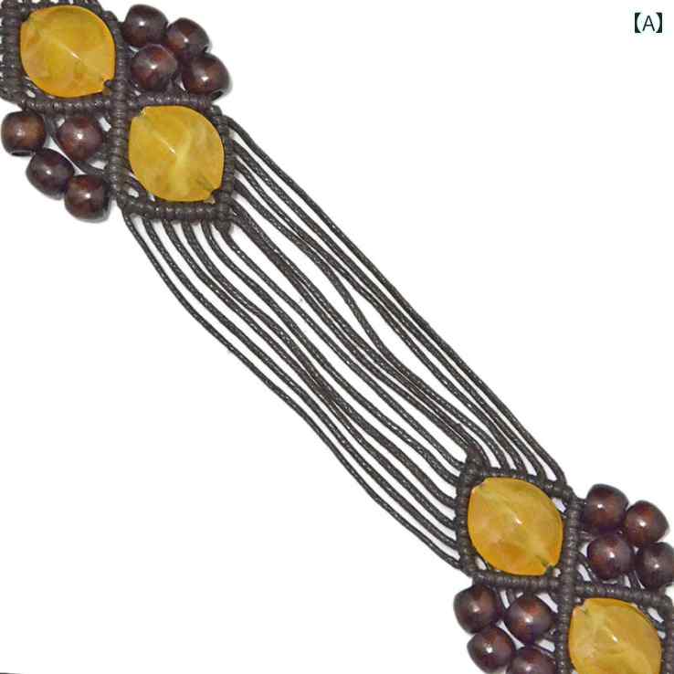 ウエスト バンド エスニック ベルト レトロ 瑪瑙石 ロープ 編み込み チェーン アクセサリー アート ス..