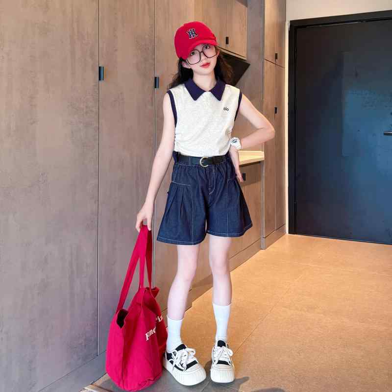ポロシャツ ショートパンツ セットアップ 女の子 スーツ キッズ ガールズ ポロ 子供用 夏服 小学生 中学生 ガーリー キュート おしゃれ カジュアル 通学 デイリー