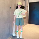 Tシャツ ショートパンツ セットアップ 女の子 夏 スーツ 子供用 スタイリッシュ カジュアル 夏服 半袖 スポーツウェア 小学生 中学生 ガーリー キュート おしゃれ カジュアル 通学 デイリー