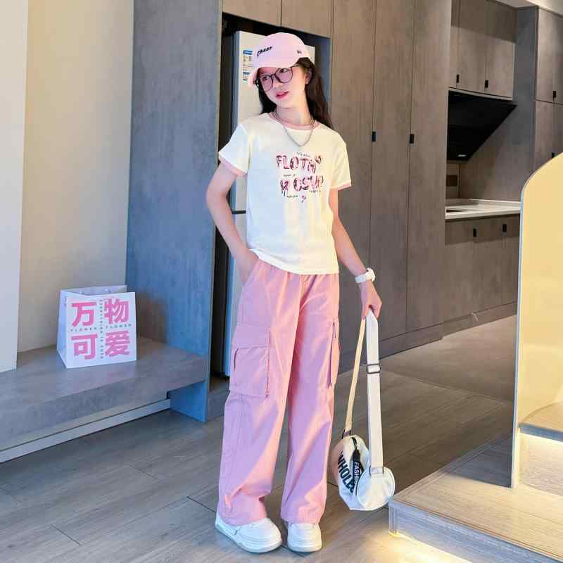 Tシャツ パンツ セットアップ 美しい 女の子 夏 スーツ スタイリッシュ 子供服 小学生 中学生 クール スタイリッシュ キュート おしゃれ カジュアル 通学 デイリー