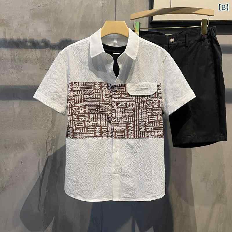 半袖 シャツ 夏 コントラストカラー ゆったり メンズ カジュアル 万能 スタイリッシュ ファッション 個性的