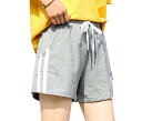 RAKUKOU レディース ショートパンツ 綿 2本ライン スポーツ 短パン 夏 ポケット付き カジュアルウエア 柔らかい 通気性 伸縮性 吸汗 ヨガ ランニング