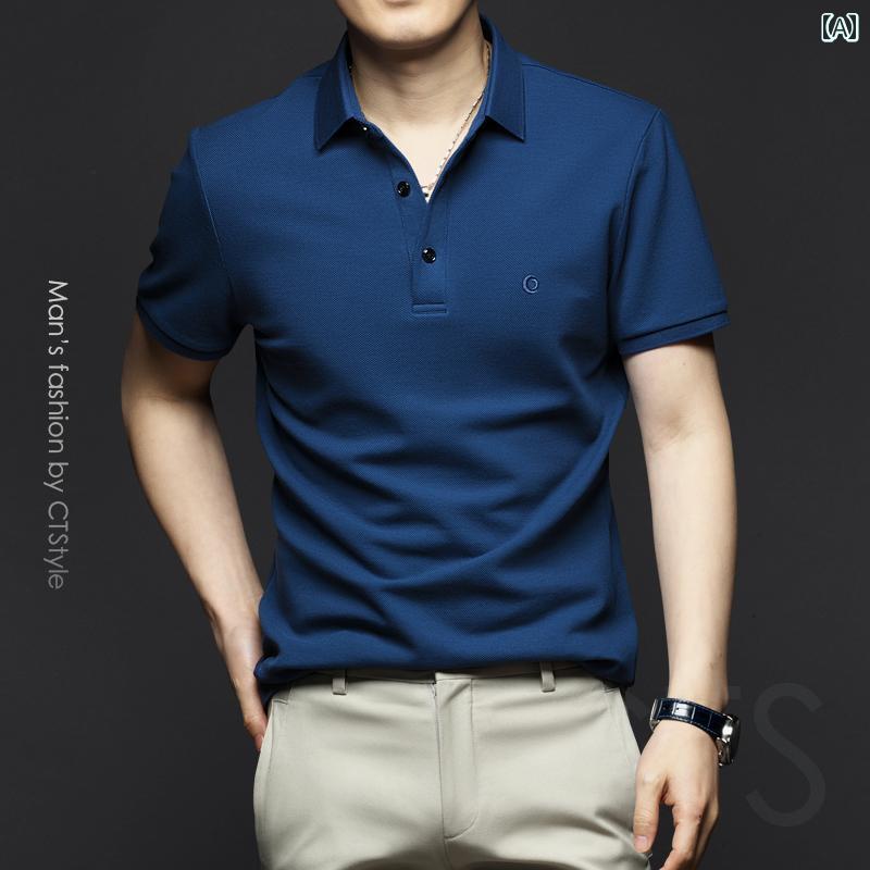 ポロシャツ ゴルフ メンズ 夏 半袖 Tシャツ 無地 綿 半袖 レイヤリング シャツ トップス スリムフィッ..