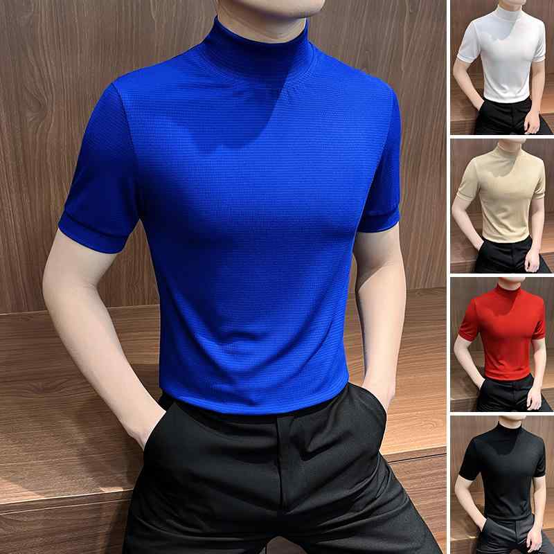 メンズ 紳士服 トップス 半袖 夏 カジュアル モダン スタイリッシュ シンプル ハイネック 春夏 ハイエンド
