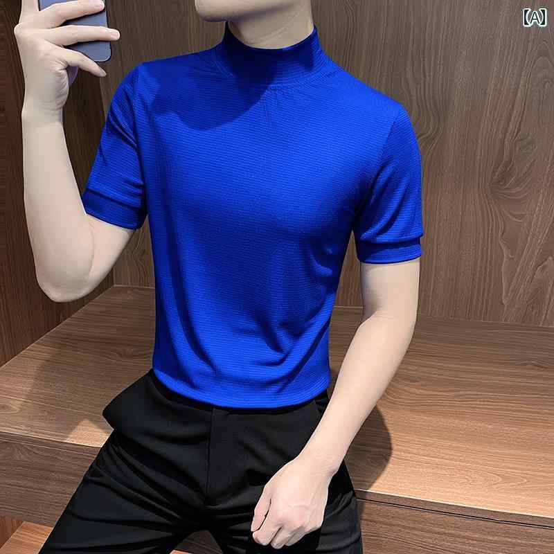 メンズ 紳士服 トップス 半袖 夏 カジュアル モダン スタイリッシュ シンプル ハイネック 春夏 ハイエンド