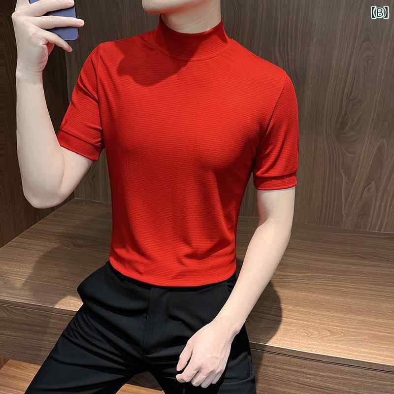 メンズ 紳士服 トップス 半袖 夏 カジュアル モダン スタイリッシュ シンプル ハイネック 春夏 ハイエンド