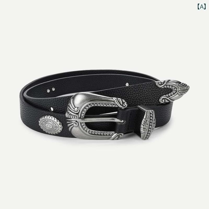 ベルト カジュアル レディース オール シーズン レトロ ライチ パターン ファッション アメリカ 黒 普..