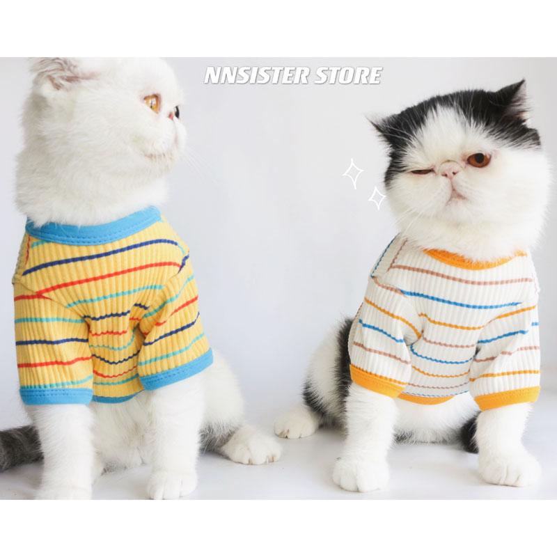 ペット用品 洋服 ワンちゃん 猫ちゃん おしゃれファッション 風 トレッチ ストライプ Tシャツ 猫 服 春夏 薄手 抜け毛防止 かわいい ペット 犬 テディ ガーフィールド