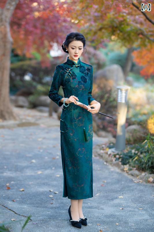 レディース チャイナドレス 高級感 中華風 レトロ ノスタルジック 伝統的 エレガント モダン フェミニン クラシック 秋