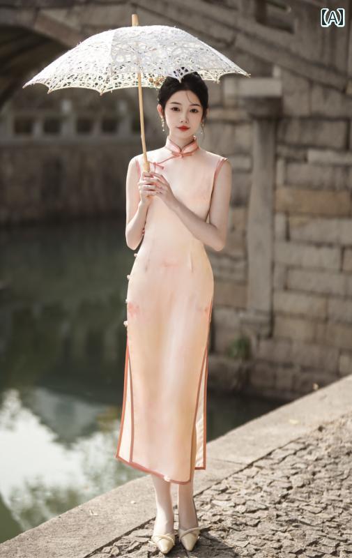 レディース チャイナドレス 高級感 中華風 レトロ ノスタルジック 伝統的 エレガント モダン フェミニン クラシック ノースリーブ