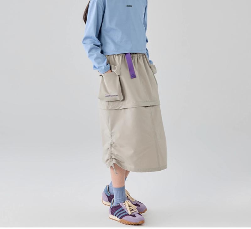 キッズ スカート ハイウエスト ストレート パープル グレー アウトドア スリムフィット カジュアル 子供向け 快適