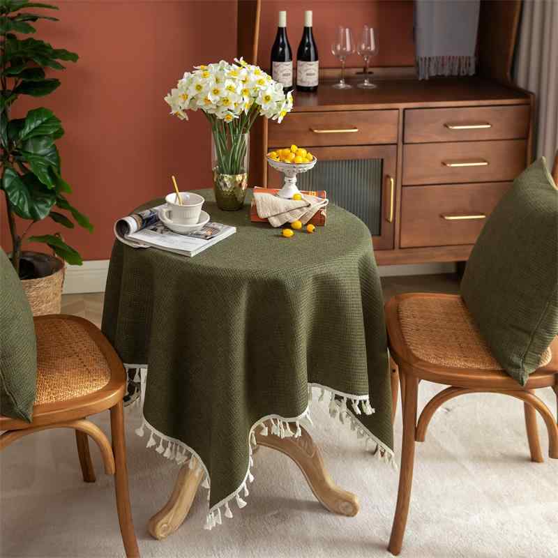 テーブルクロス アメリカ 綿 麻 カラバリ豊富 タッセル装飾 レトロ 北欧 丸型 机カバー クッションカバ..