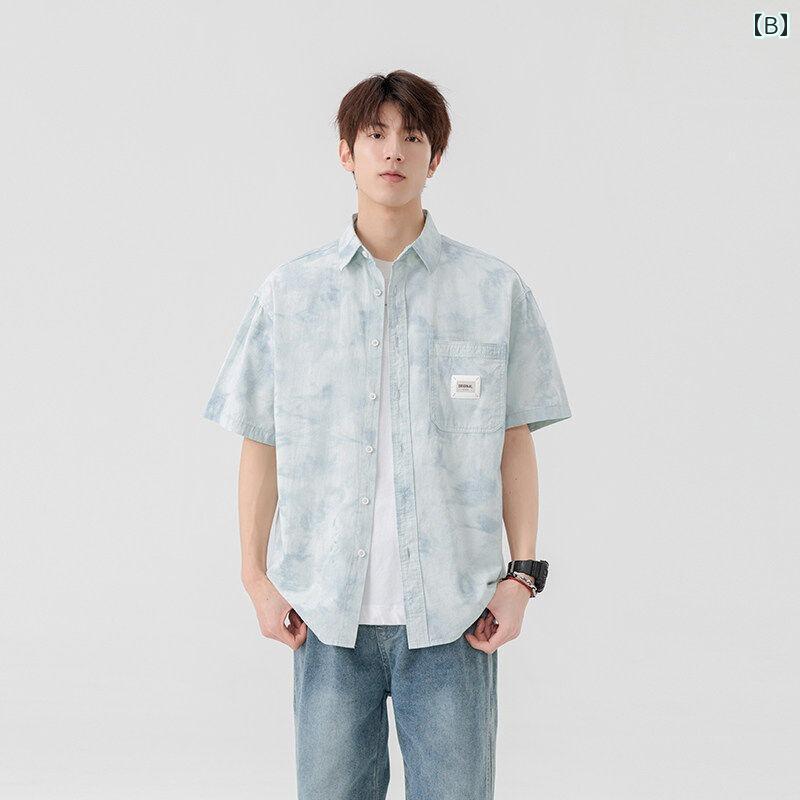 シャツ カジュアルシャツ Yシャツ 夏 メンズ タイダイプリント 半袖シャツ 薄手 ゆったり カジュアル ワークウェア シンプル おしゃれ クール レジャー リゾート 休日 デイリー タウンユース