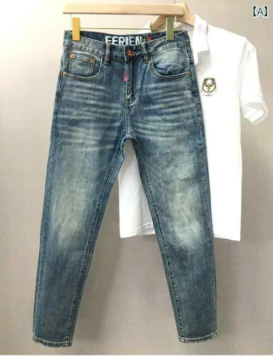 デニムパンツ メンズ 男性用 ライトブルー アメリカン ジーンズ 春夏 軽量 カジュアル 万能 スリム ストレート パンツ 刺繍入り ミッドウエスト パンツ デニムパンツ メンズ 男性用 ライトブルー アメリカン ジーンズ 春夏 軽量 カジュアル 万能 スリム ストレート パンツ 刺繍入り ミッドウエスト パンツ