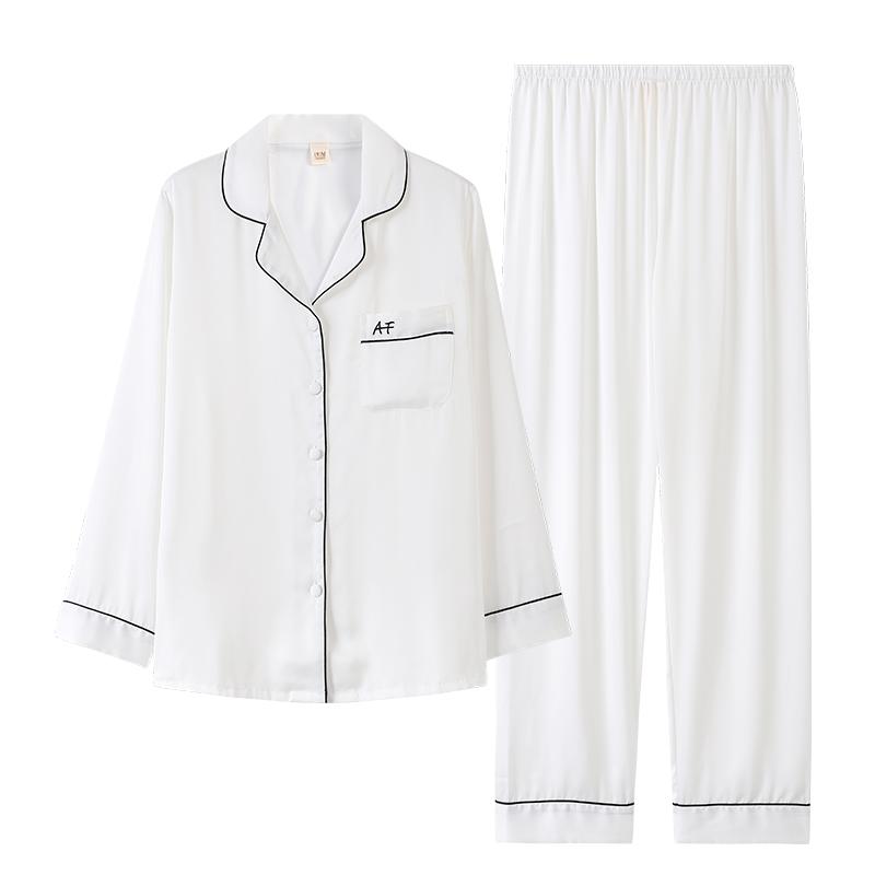 パジャマ ルームウェア ナイトウェア カップル 白 レディース 春秋 長袖 冷感 薄手 スーツ メンズ 秋 ホーム セット
