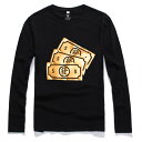 Tシャツ メンズ ファッション 春秋 プリント トップス 長袖 お金柄 お祝い ギフト ヒップホップ ストリート アメリカン スタイル ゆったり 快適 デイリー...