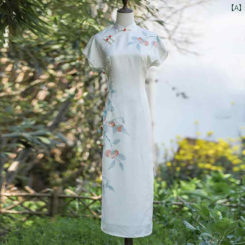 チャイナドレス 優雅 女性 ロング 半袖 クラシック エレガント かわいい レトロ モダン 民族風 シンプ..