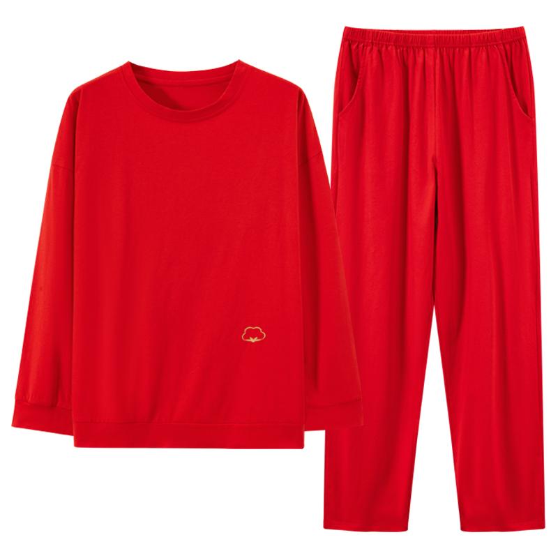 パジャマ ルームウェア セット ナイトウェア メンズ 春秋 魅惑的 綿 長袖 ビッグ レッド 出生 年 綿 薄手 メンズ 秋冬 ホーム 服