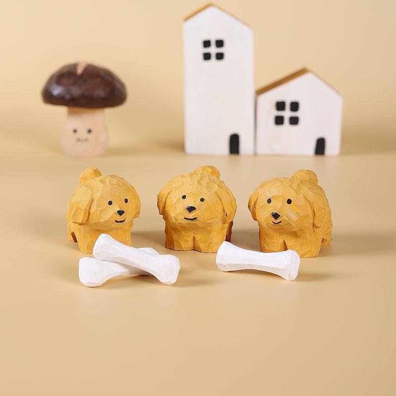 木彫り 置物 小物 イヌ 子犬 ミニチュア かわいい 癒し インテリア オーナメント モダン ウッドクラフ..