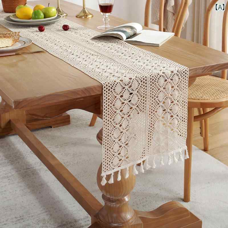 テーブルランナー 芸術的 コットン リネン かぎ針編み テーブルクロス レース生地 タッセル インテリア テーブル アメリカン レトロ ベッド キャビネット コーヒーテーブル カバー