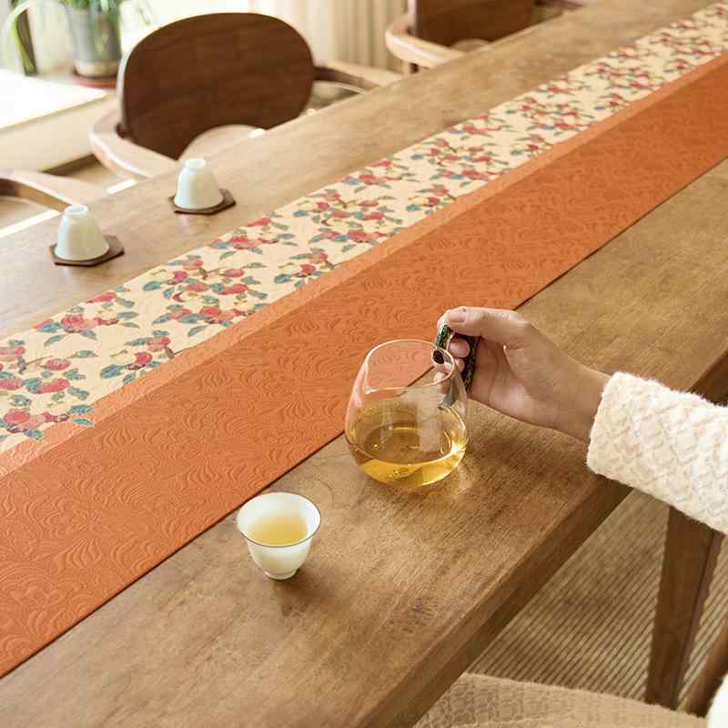 テーブルランナー センタークロス おしゃれ 良質 柿 中国 茶卓 布 高級感 ロング テーブルクロス レトロデザイン モダンスタイル 防水 インテリア トレーマット