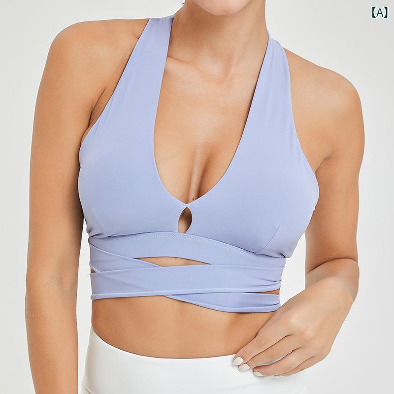 スポーツブラ レディース 超ロングストラップ ホルターネック 深Vネック マルチウェイ カップ付き ヌーディーフィット ヨガ ピラティス ジム フィットネス ランニング トレーニングウェア 高弾性 ストレッチ素材 ノンワイヤー ブラトップ