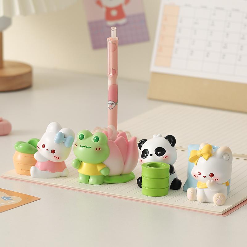 ペン立て 鉛筆立て シャーペン 1本 小さい 小物入れ パンダ うさぎ カエル 飾り 卓上 デスクデコ オフ..