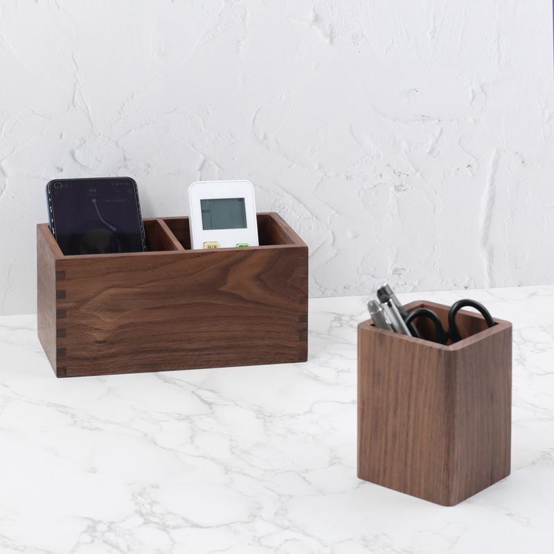 ブラックウォールナット ペンホルダー オフィス デスク ペン 多機能 収納 ボックス 筆箱 リモコン ペン..