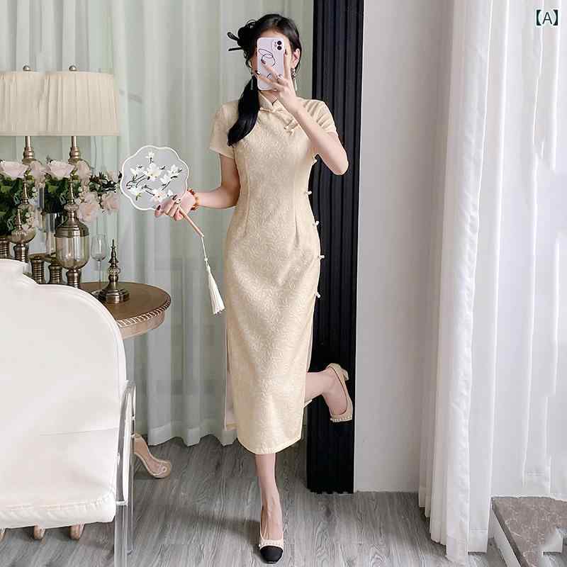 チャイナドレス サマーワンピース レディース お呼ばれ チャイナ風 イエロー 夏 エレガント 華やか モダン 柔らかい 涼感 着心地 少女 個性的 毎日