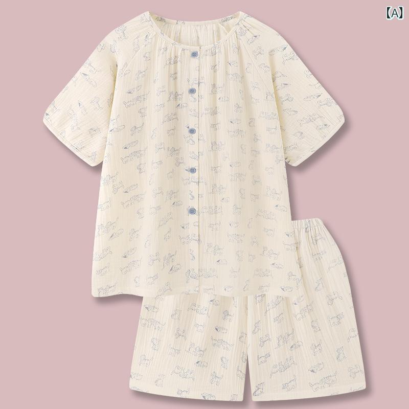 パジャマ 部屋着 ルームウェア レディース かわいい ペット プリント コットン ガーゼ 夏 半袖 シンプル おしゃれ ナイトウェア