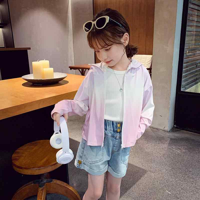 女の子 日焼け防止 シャツ ジャケット 屋外 グラデーション 少女 夏服 子供服 かわいい 普段着 服用 通気性 さわやか