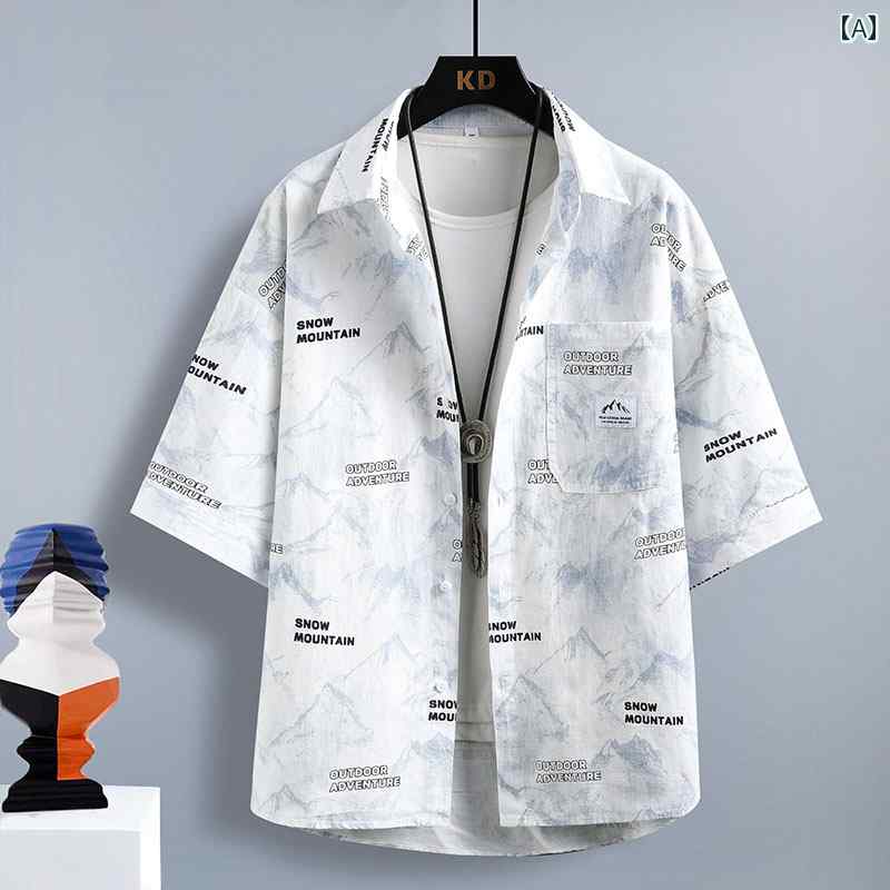 シャツ トップス メンズ 夏 カジュアル 半袖 ゆったり 薄手 快適 レター プリント グラフィックプリン..