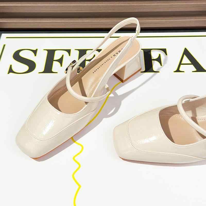 スリングバック パンプス フレンチ シルバー 夏 スクエアトゥ ハイヒール 女性用 ワンストラップ バックストラップ カジュアル クローズドトゥ サンダル