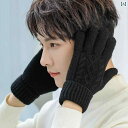 手袋 秋冬 アイテム メンズ ケーブル ニット 厚手 5本指 フィンガー グローブ 韓国 サイクリング 自転車 バイク オートバイ ベルベット 防寒 暖かい カ...